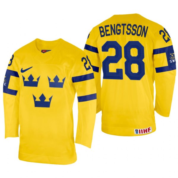 Men Anton Bengtsson Sweden Hockey Yellow Home Jersey 2022 IIHF World Championship