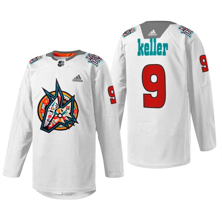 Men Arizona Coyotes Clayton Keller #9 Los Yotes Night Jersey White Warmup