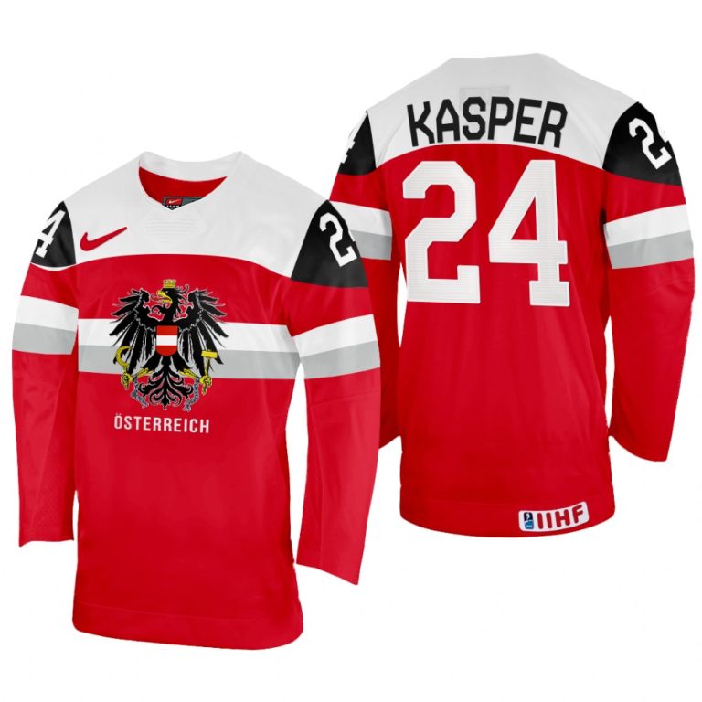 Men Austria Hockey Marco Kasper 2022 IIHF World Championship Red #24 Jersey Away