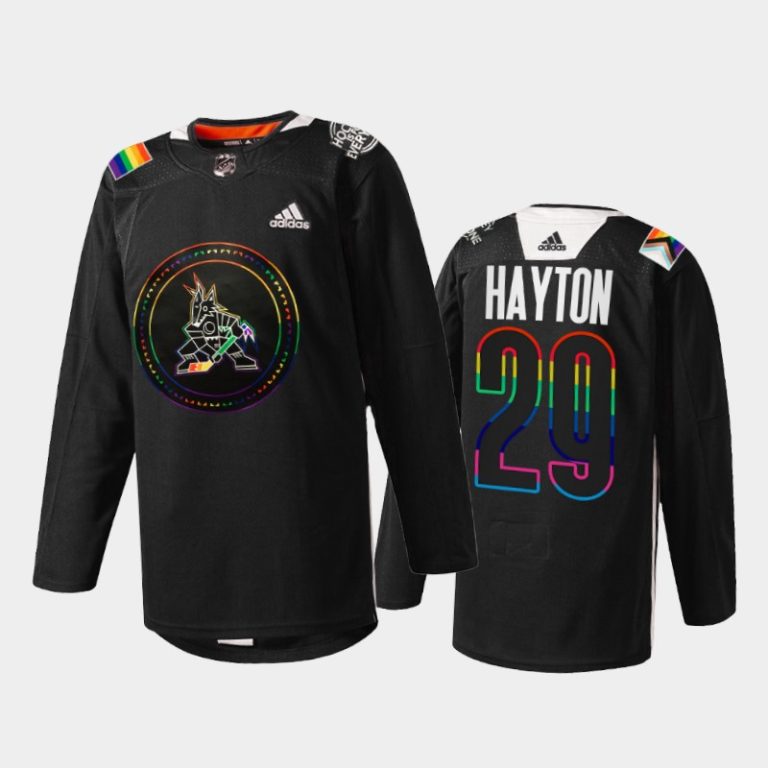 Men Barrett Hayton Arizona Coyotes Pride Night 2022 Jersey Black #29 HockeyIsForEveryone