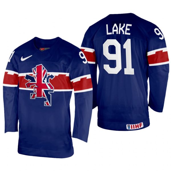 Men Ben Lake Great Britain Hockey Navy Away Jersey 2022 IIHF World Championship