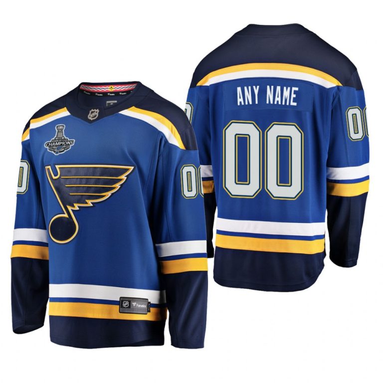 Men Blues Custom #00 2019 Stanley Cup Champions Home Blue Jersey -