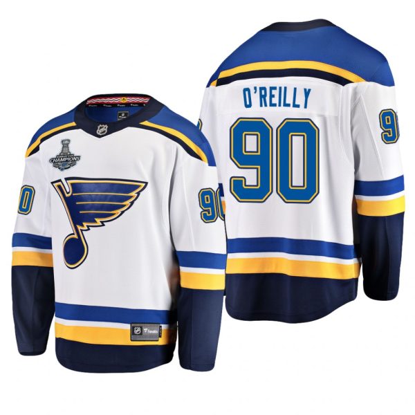 Men Blues Ryan O'Reilly #90 2019 Stanley Cup Champions Away White Jersey -