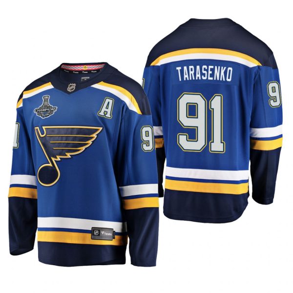 Men Blues Vladimir Tarasenko #91 2019 Stanley Cup Champions Home Blue Jersey -