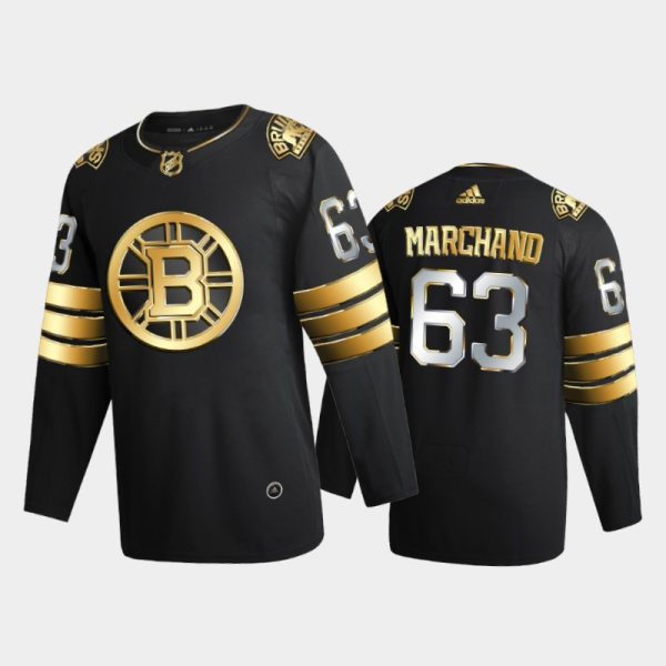 Men Boston Bruins Brad Marchand #63 2020-21 Golden Black Limited Jersey