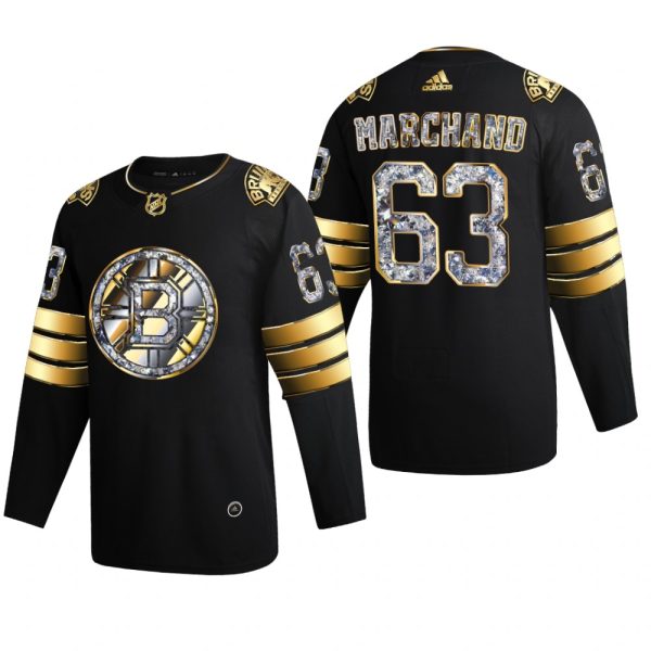 Men Boston Bruins Brad Marchand #63 Diamond Edition 2022 Stanley Cup Playoffs Black Jersey