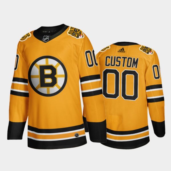 Men Boston Bruins Custom #00 2021 Reverse Retro Gold Jersey