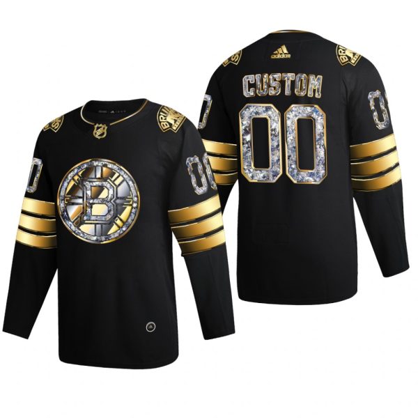 Men Boston Bruins Custom #00 Diamond Edition 2022 Stanley Cup Playoffs Black Jersey