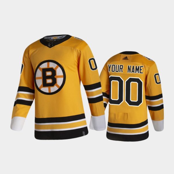 Men Boston Bruins Custom #00 Reverse Retro 2020-21 Gold Special Edition Pro Jersey