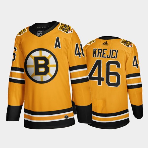 Men Boston Bruins David Krejci #46 2021 Reverse Retro Gold Jersey