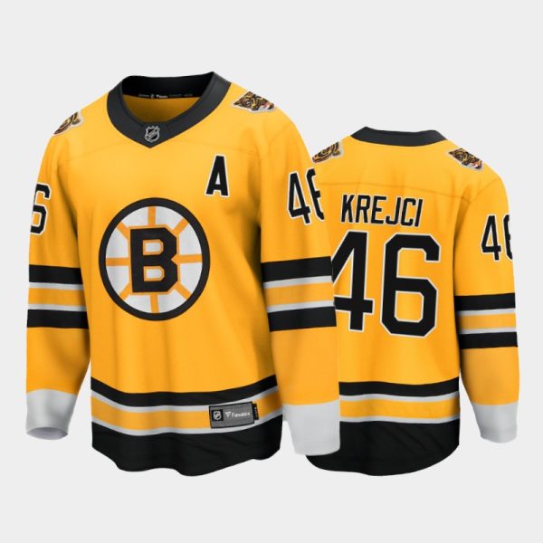 Men Boston Bruins David Krejci #46 Reverse Retro Gold Special Edition Jersey