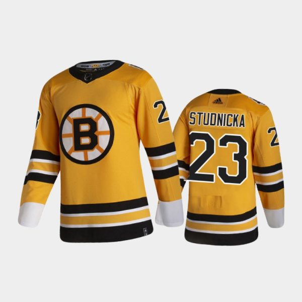 Men Boston Bruins Jack Studnicka #23 Reverse Retro 2020-21 Gold Special Edition Pro Jersey