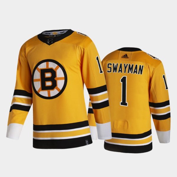 Men Boston Bruins Jeremy Swayman #1 2021 Reverse Retro Gold Special Edition Jersey