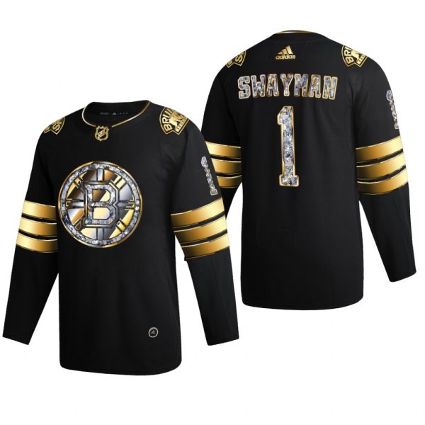 Men Boston Bruins Jeremy Swayman #1 Diamond Edition 2022 Stanley Cup Playoffs Black Jersey