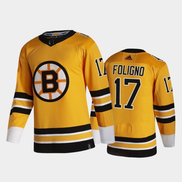 Men Boston Bruins Nick Foligno #17 2021 Reverse Retro Gold Special Edition Jersey