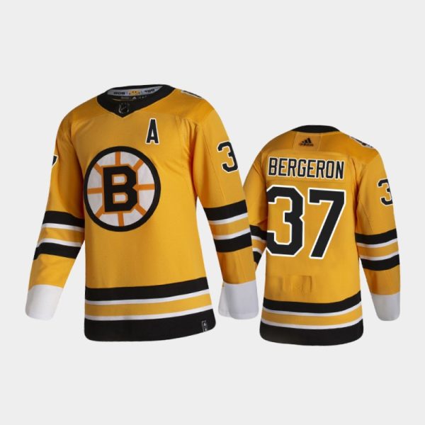 Men Boston Bruins Patrice Bergeron #37 Reverse Retro 2020-21 Gold Special Edition Pro Jersey