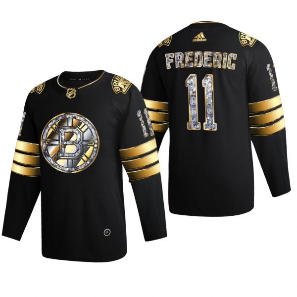 Men Boston Bruins Trent Frederic #11 Diamond Edition 2022 Stanley Cup Playoffs Black Jersey
