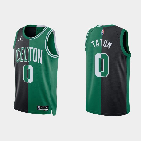 Men Boston Celtics #0 Jayson Tatum Split Edition NBA 75th Black Green Jersey