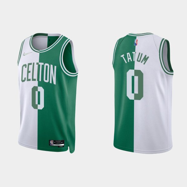 Men Boston Celtics #0 Jayson Tatum Split Edition NBA 75th Kelly Green White Jersey
