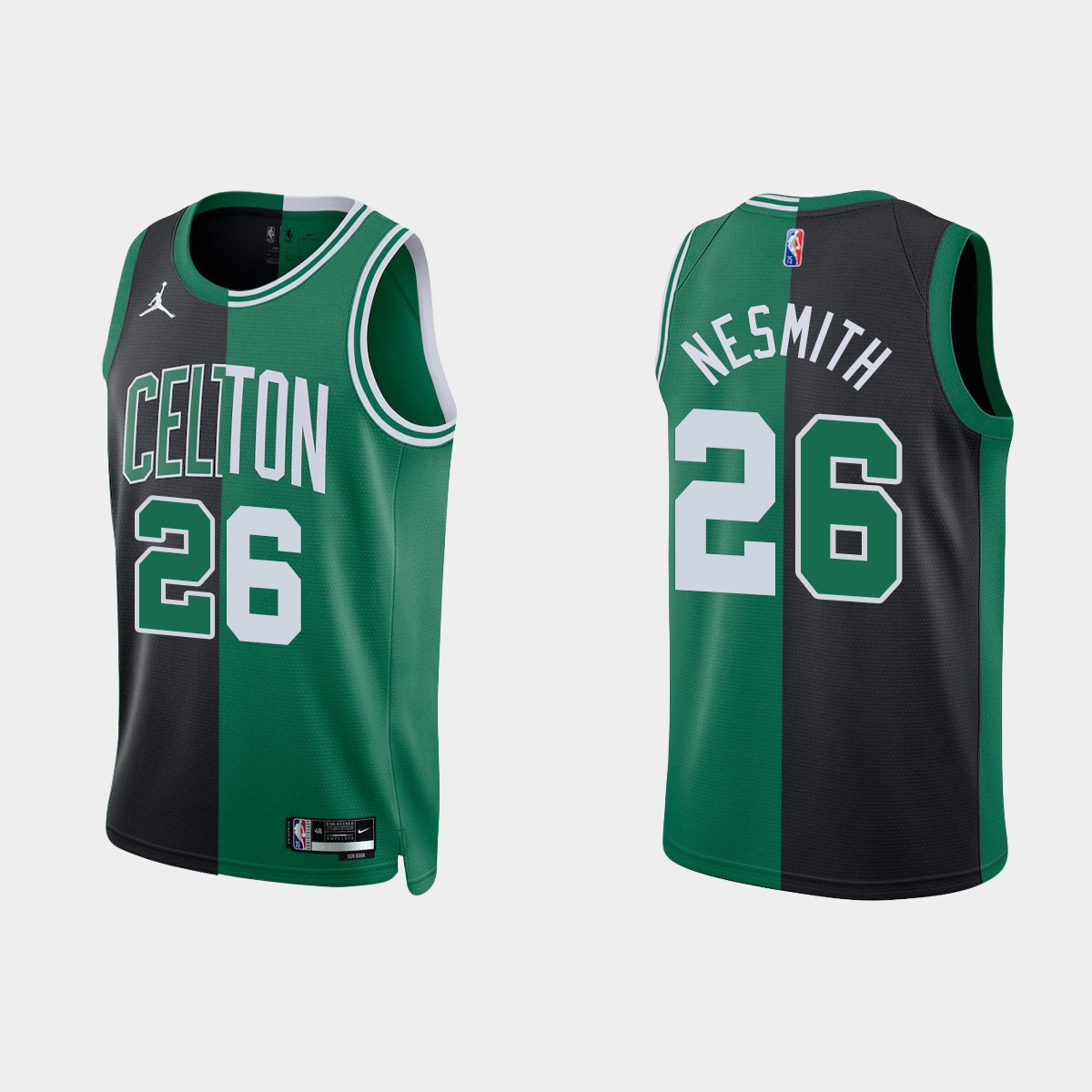 Men Boston Celtics #26 Aaron Nesmith Split Edition NBA 75th Black Green ...