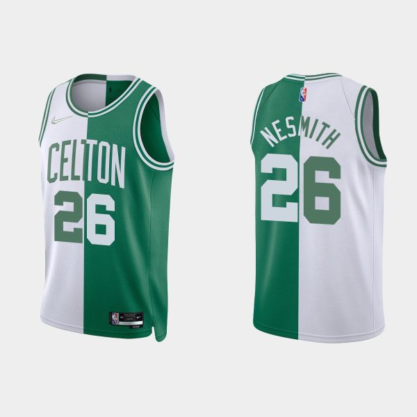 Men Boston Celtics #26 Aaron Nesmith Split Edition NBA 75th Kelly Green White Jersey