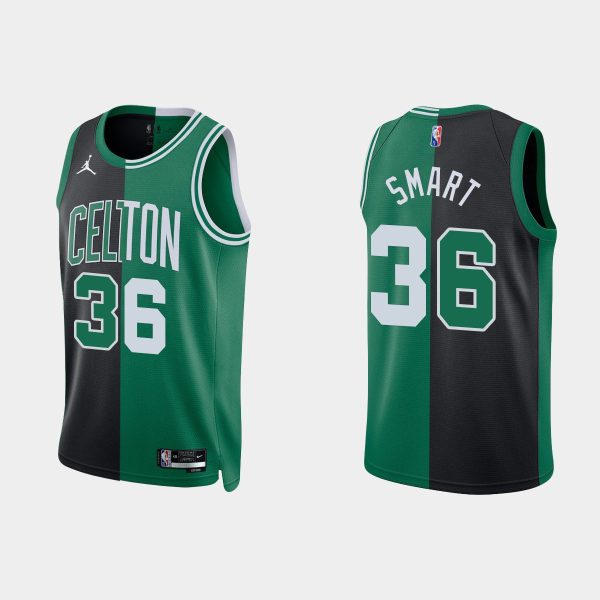 Men Boston Celtics #36 Marcus Smart Split Edition NBA 75th Black Green Jersey