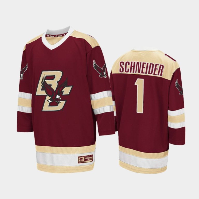 Men Boston College Eagles Cory Schneider #1 College Hockey Maroon Away Jersey 2021-22