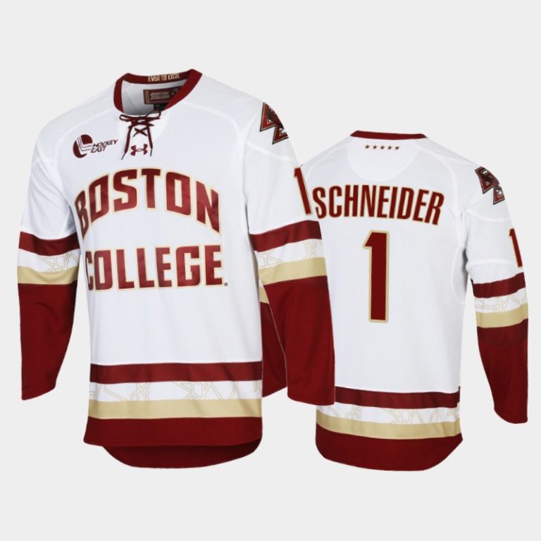 Men Boston College Eagles Cory Schneider #1 College Hockey White Replica Jersey