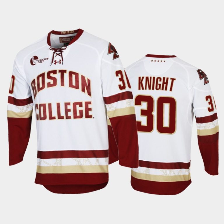 Men Boston College Eagles Spencer Knight #30 College Hockey White Replica Jersey