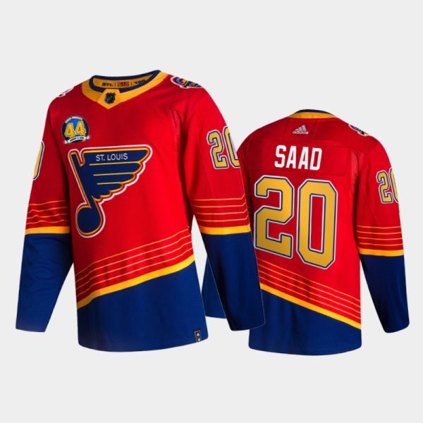 Men Brandon Saad St. Louis Blues 44 Chris Pronger Patch Jersey Red #20 Reverse Retro