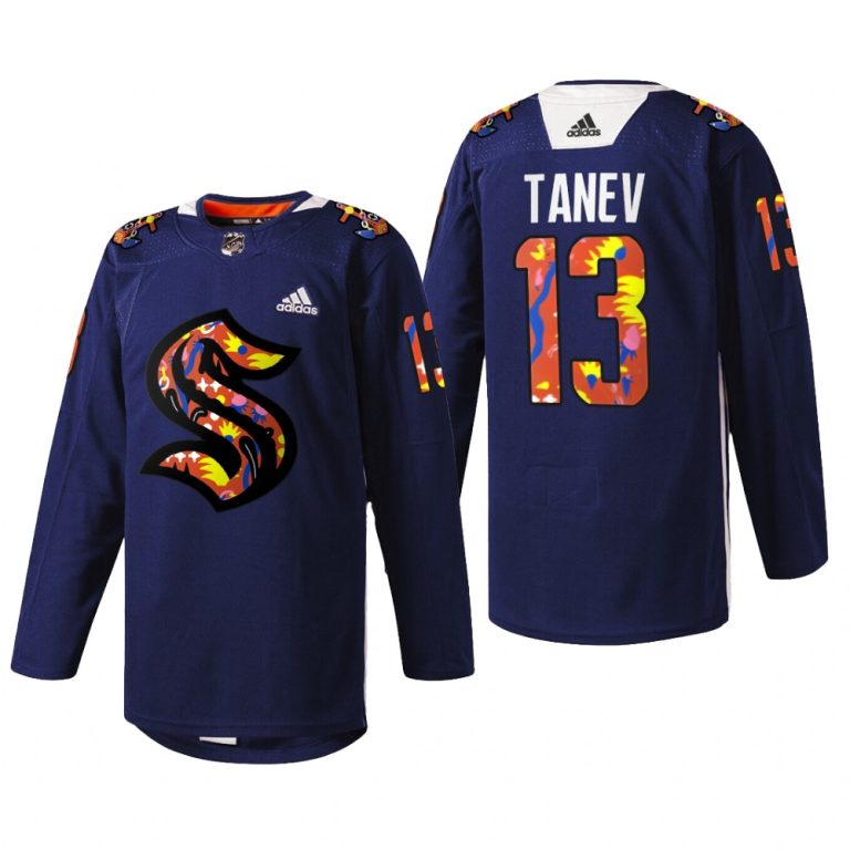 Men Brandon Tanev Seattle Kraken of Hockey Jersey Navy #13 Stevie Artwork Warmup