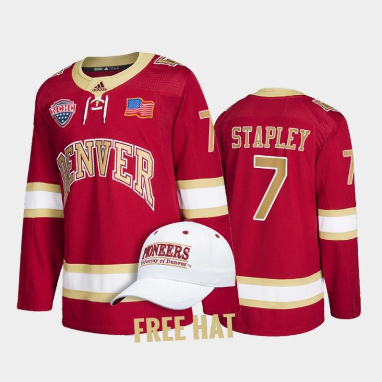 Men Brett Stapley #7 Denver Pioneers 2022 College Hockey Crimson Jersey