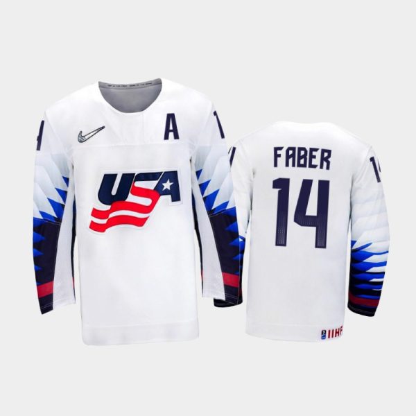 Men Brock Faber USA Hockey White Home Jersey 2022 IIHF World Junior Championship