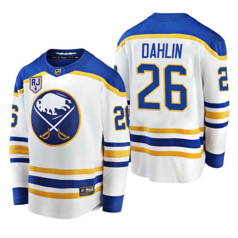 Men Buffalo Sabres #26 Rasmus Dahlin White 2022 Honor Rick Jeanneret patch RJ Night Jersey