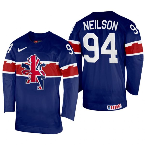 Men Cade Neilson Great Britain Hockey Navy Away Jersey 2022 IIHF World Championship