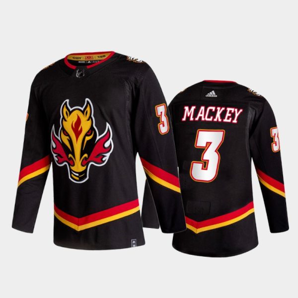 Men Calgary Flames Connor Mackey #3 2021 Reverse Retro Black Special Edition Jersey