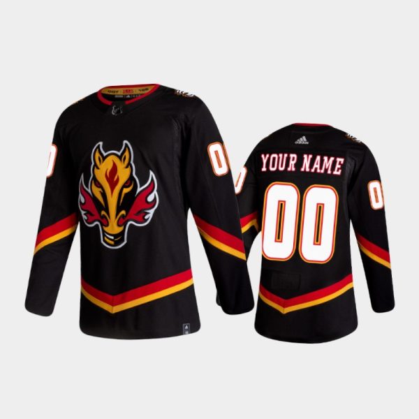 Men Calgary Flames Custom #00 Reverse Retro 2020-21 Black Jersey
