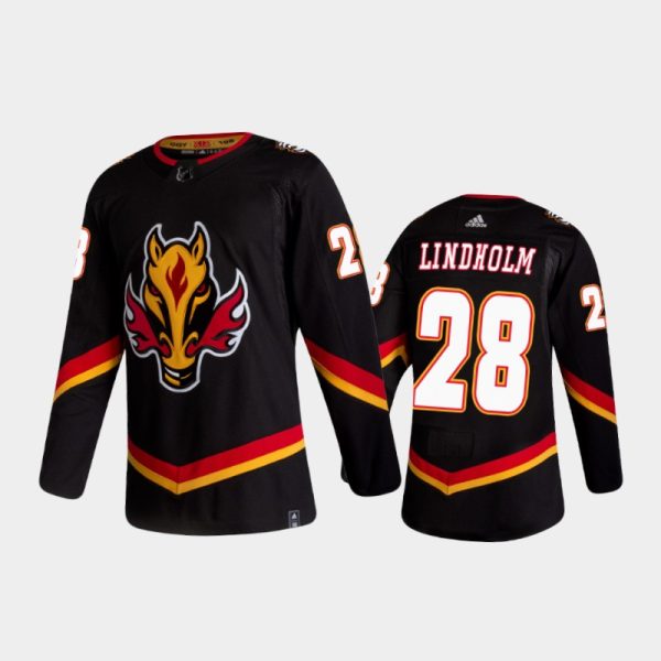 Men Calgary Flames Elias Lindholm #28 Reverse Retro 2020-21 Black Jersey