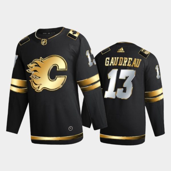 Men Calgary Flames Johnny Gaudreau #13 2020-21 Golden Black Limited Edition Jersey