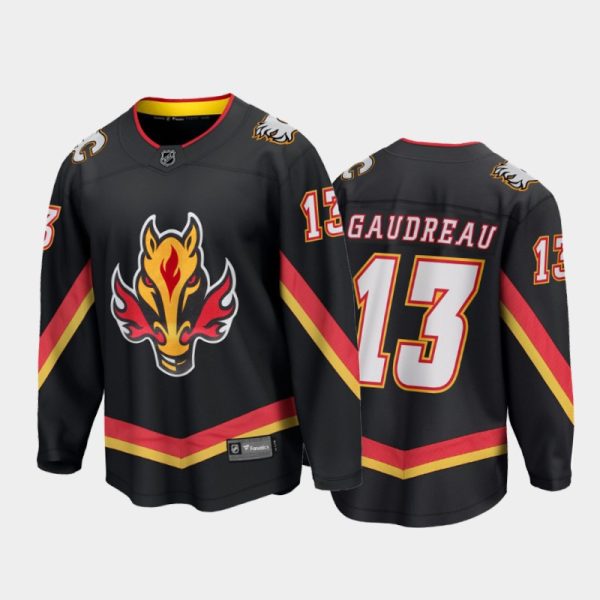 Men Calgary Flames Johnny Gaudreau #13 Reverse Retro Black 2020-21 Breakaway Player Jersey