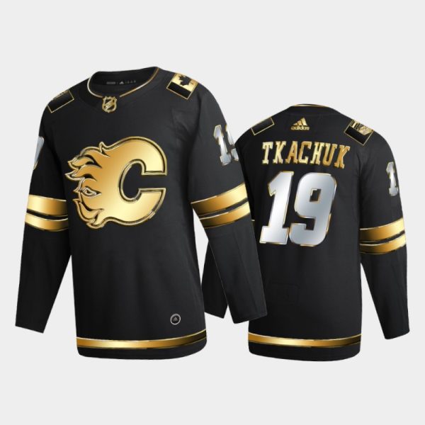 Men Calgary Flames Matthew Tkachuk #19 2020-21 Golden Black Limited Edition Jersey