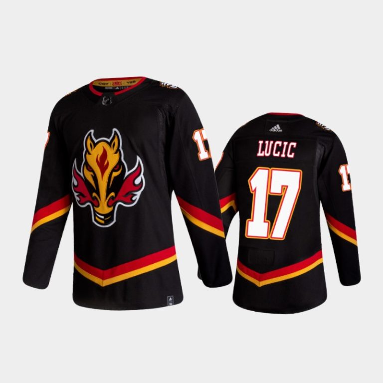 Men Calgary Flames Milan Lucic #17 Reverse Retro 2020-21 Black Jersey