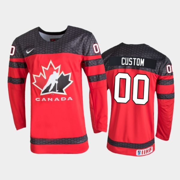 Men Canada Hockey Custom 2022 IIHF World Junior Championship Red Away Jersey #00