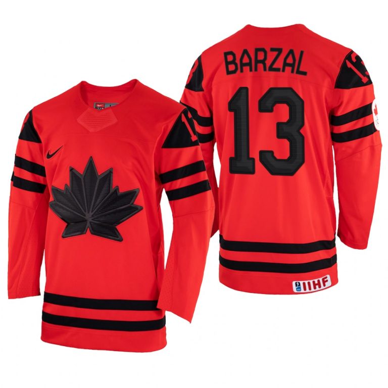 Men Canada Hockey Mathew Barzal 2022 IIHF World Championship Red #13 Jersey Away