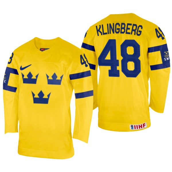 Men Carl Klingberg Sweden Hockey Yellow Home Jersey 2022 IIHF World Championship