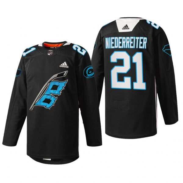 Men Carolina Hurricanes Nino Niederreiter #21 Panthers Night Jersey Black Warm-up sweater