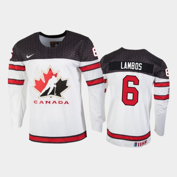 Men Carson Lambos Canada Hockey White Home Jersey 2022 IIHF World Junior Championship