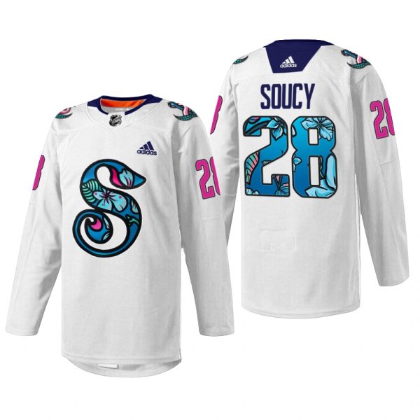 Men Carson Soucy Seattle Kraken Pride Night Jersey White #28 Warmup