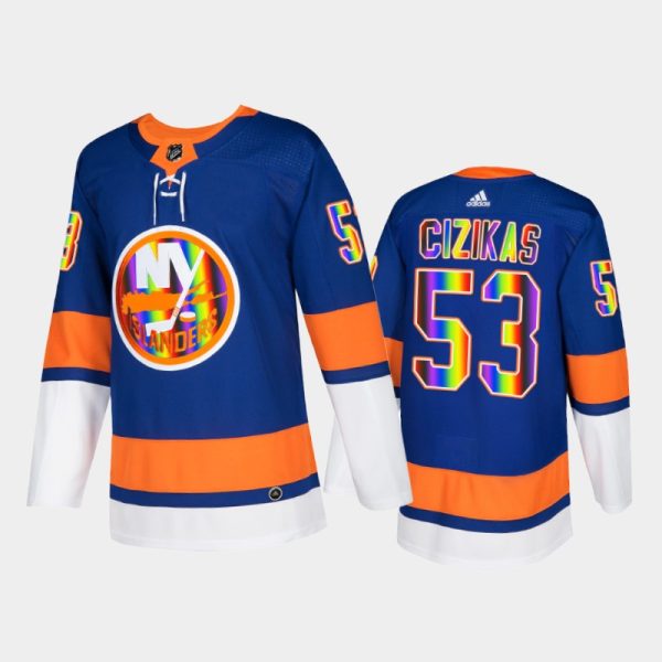 Men Casey Cizikas New York Islanders Pride Night 2022 Jersey Royal #53 HockeyIsForEveryone