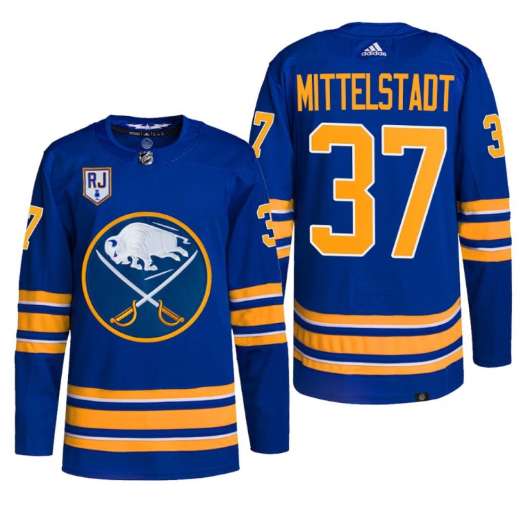 Men Casey Mittelstadt Buffalo Sabres Honor Rick Jeanneret patch Jersey 2022 Royal #37 Pro Uniform